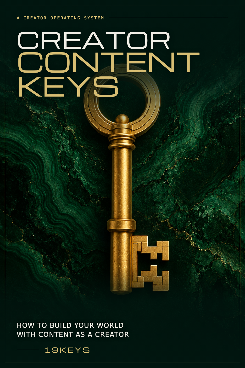Creator Content Keys cover in deep malachite and archival gold, featuring a monumental gold key.